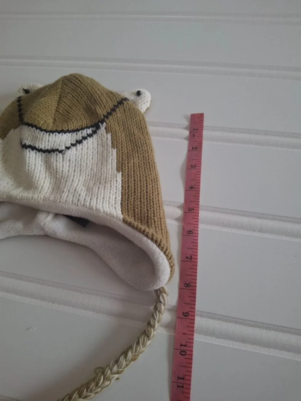Kids Horse Knit Earflap Hat Brown Fleece Lined Tassel Cottagecore Winter